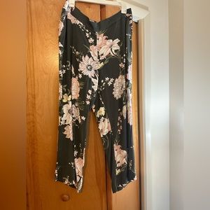Olive Green and Pink Floral LOFT Pants